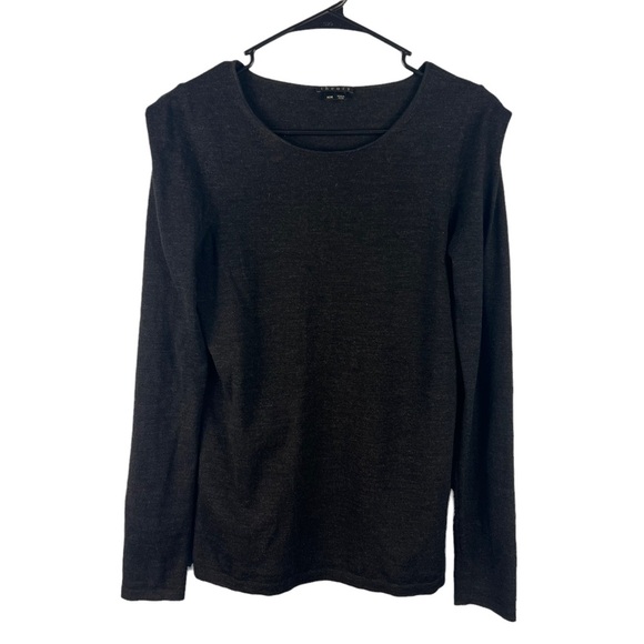 Theory Sweaters - Theory Pullover Wool Blend Scoop Neck Sweater Size Medium Dark Gray Pleated